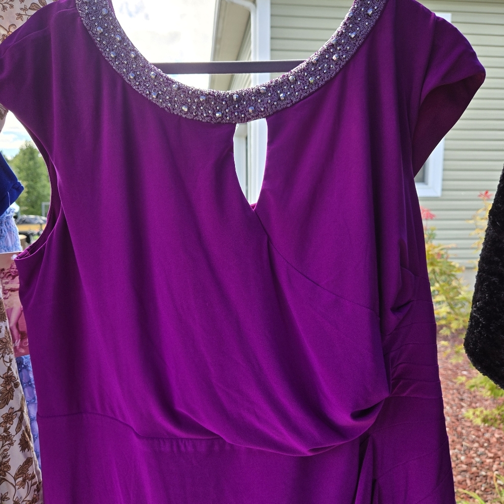 Alex Evenings Purple Midi Dress with Embellished Neckline